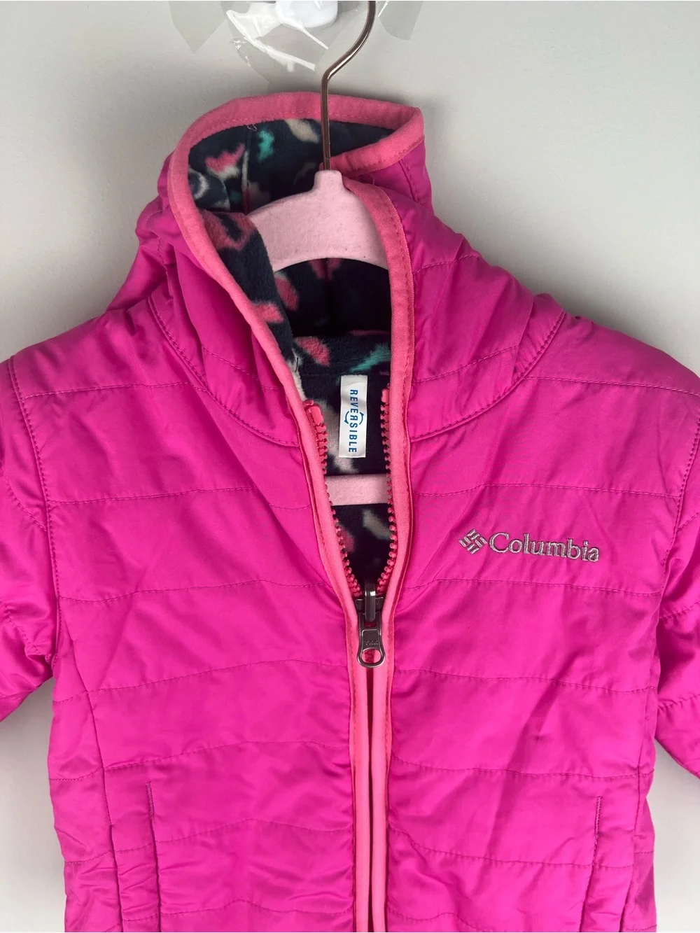 Columbia Girls' Bright Pink Puffer Jacket reversible